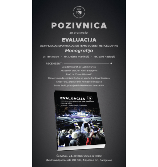 Najava za promociju knjige "Evaluacija olimpijskog sportskog sistema BiH"